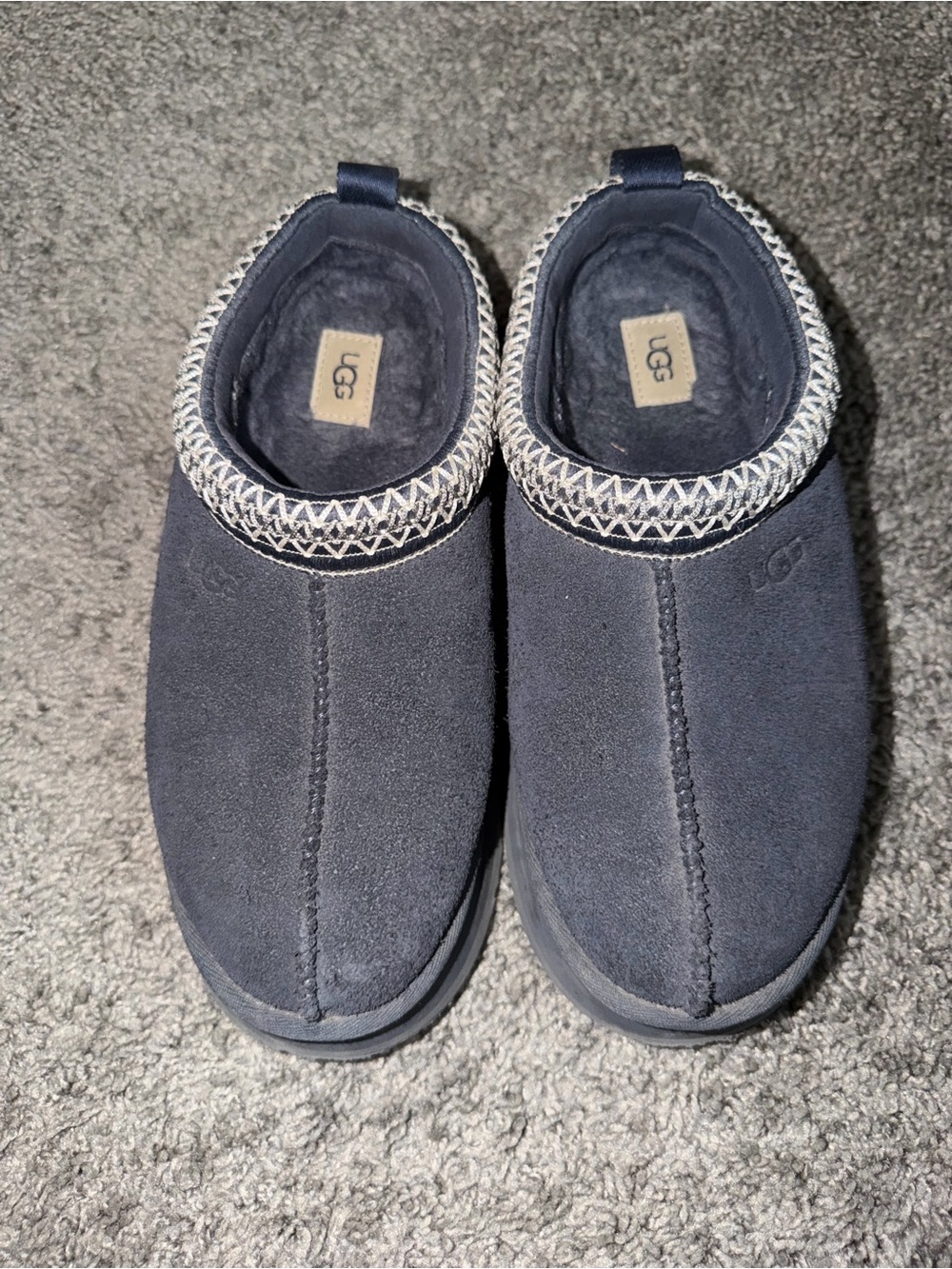 UGG Kids Navy Suede Slip-On Clog with Contrast Stitching